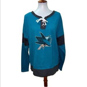 San Jose Sharks NHL Jersey Sweatshirt Teal Size Large